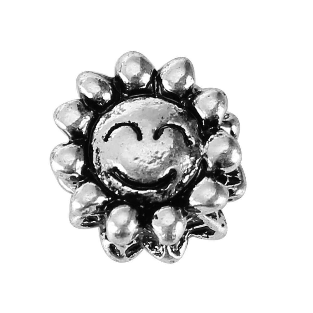 2907 20pc Antiqued Silver Alloy Large Hole Beads Sunflower Smile Face